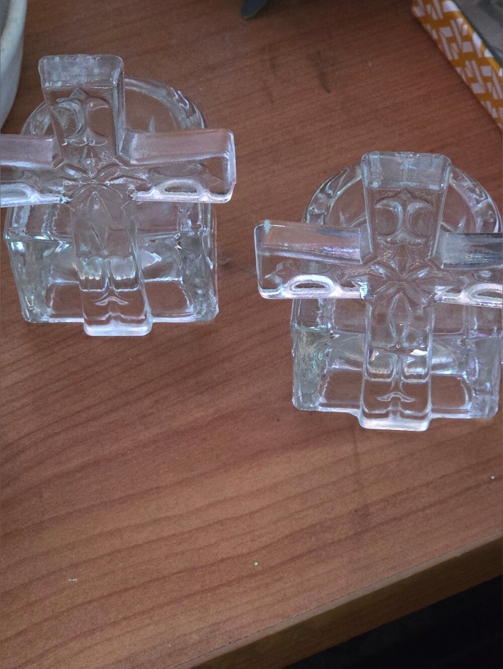 Glass Cross Votive Tea Candle Holder Set